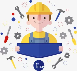 卡通维修工人png免抠