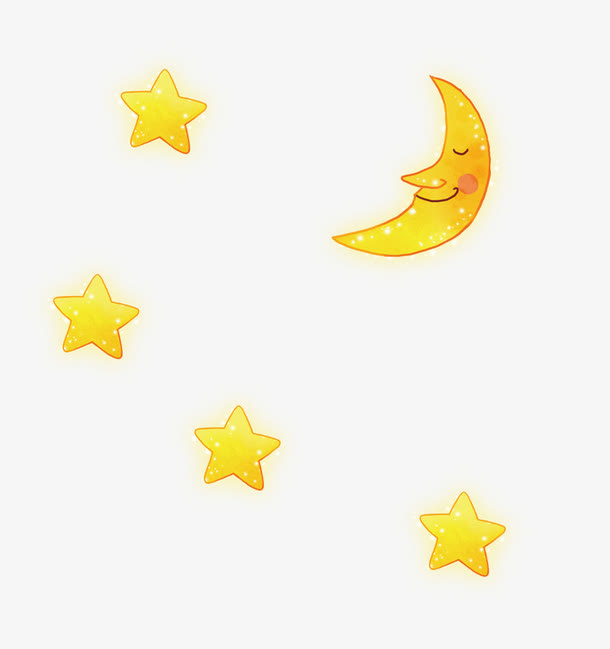 黄色卡通月亮星星装饰图案免抠