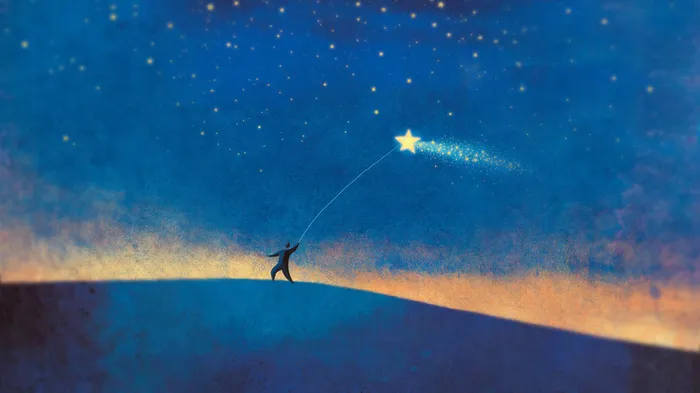 梦幻星空夜景人物剪影平面广告高清