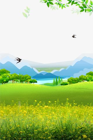 绿色清新唯美春游踏青海报背景
