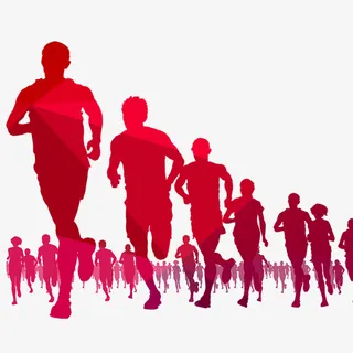 红色一组奔跑的背影免抠