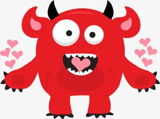 红色卡通情人节小怪物免抠
