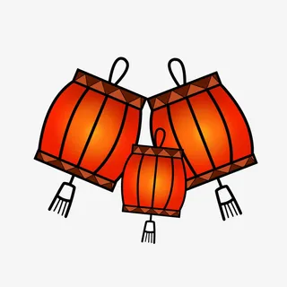 手绘卡通三只灯笼免抠