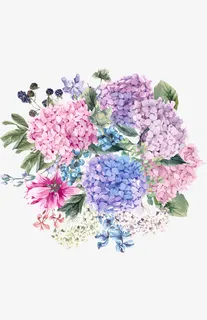 手绘七彩花束免抠