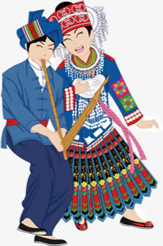 手绘少数民族人物演奏免抠