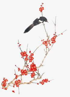小鸟红花水彩画春天免抠