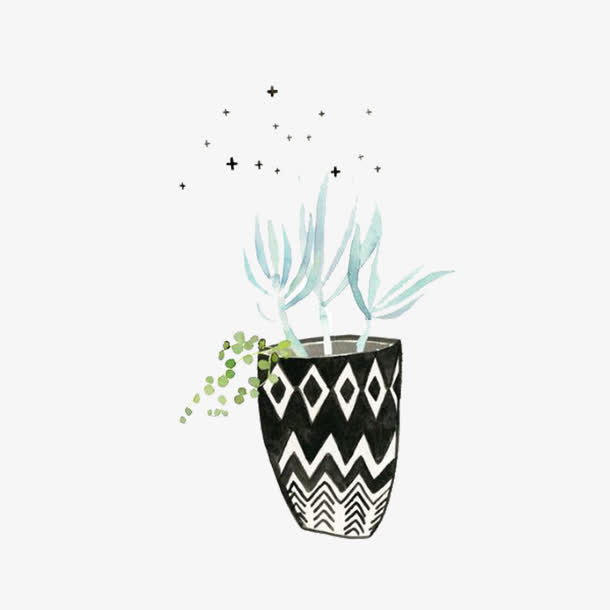 星星点点的绿植手绘免抠