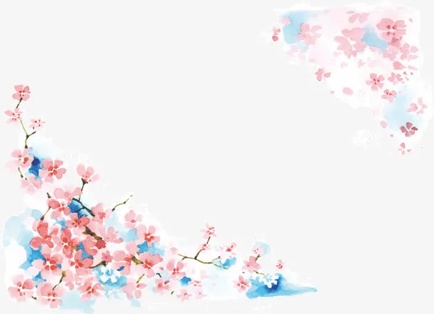 水彩画樱花免抠