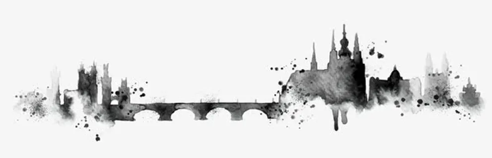 水墨手绘城市免抠