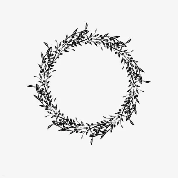 卡通黑色橄榄枝花环边框图标设计免抠