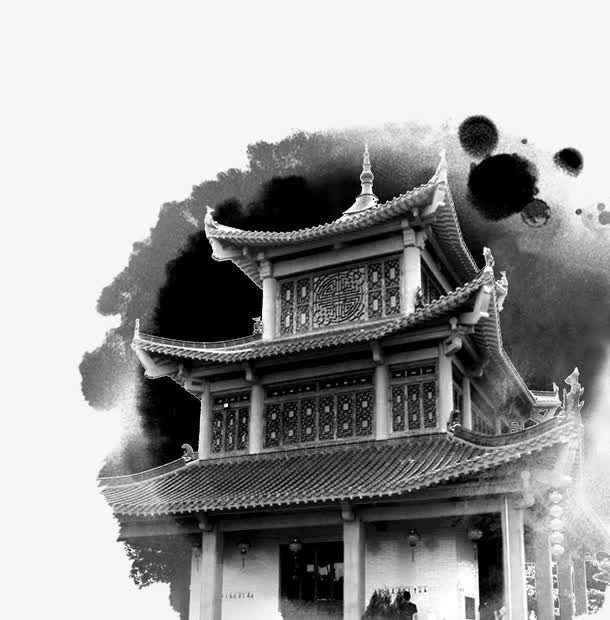 中国风水墨城楼免抠