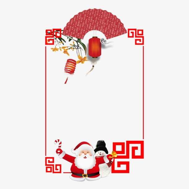 扇子灯笼圣诞老人线框复古元素免抠