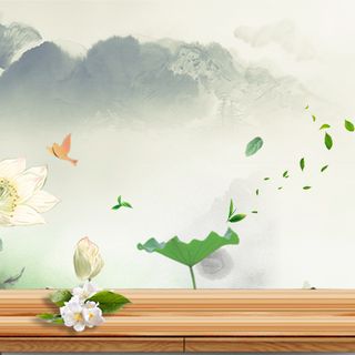 中国风荷花水墨PSD分层主图背景素材高清