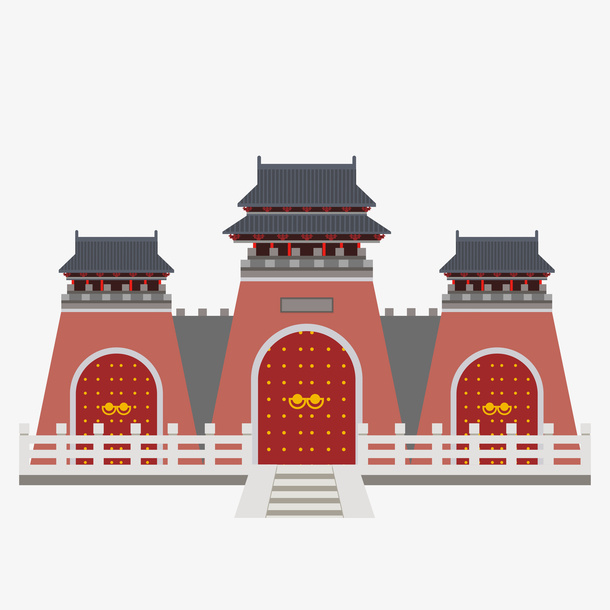 红色古风城门建筑免抠