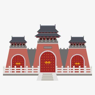 红色古风城门建筑免抠