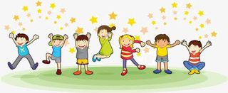 卡通草地上的人物免抠