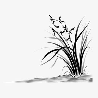 中国风国画水墨花草免抠