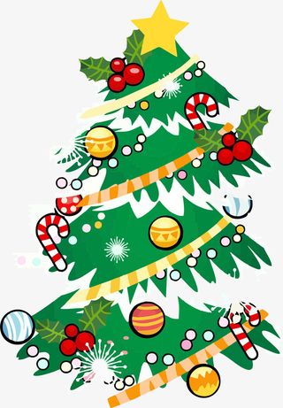 圣诞节手绘彩色圣诞树礼物啊免抠