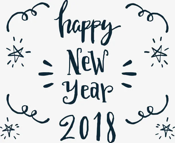 深蓝色英文新年快乐免抠
