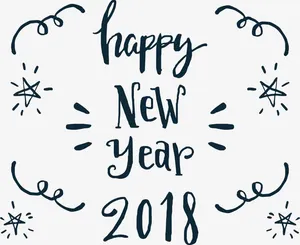 深蓝色英文新年快乐免抠