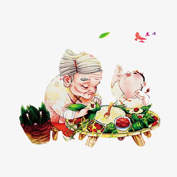 老奶奶包粽子免抠