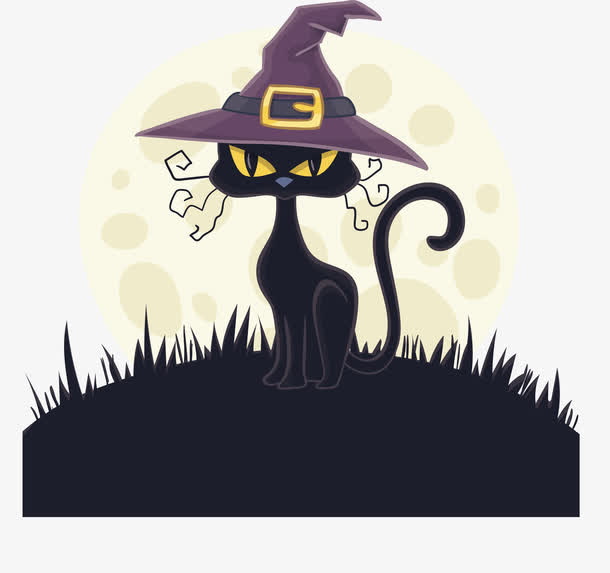 带女巫帽子的黑猫免抠