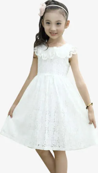 白色精致蕾丝女童裙子免抠