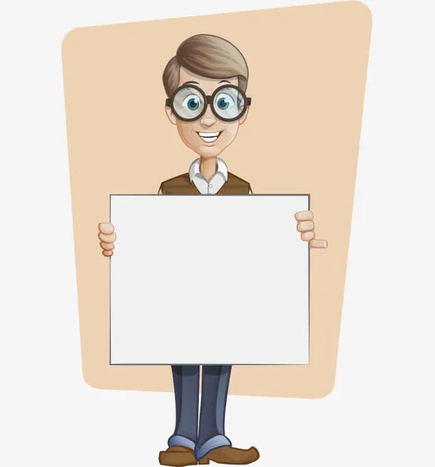 卡通手绘戴眼镜拿白板男人免抠