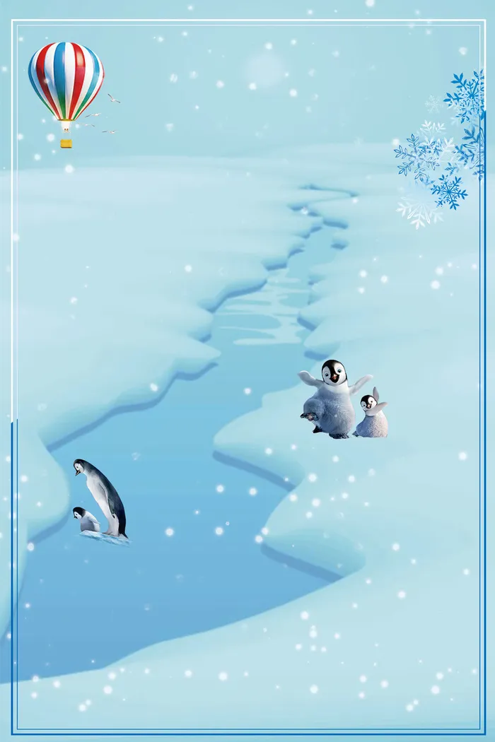 浅蓝色卡通雾凇旅游雪景企鹅背景高清