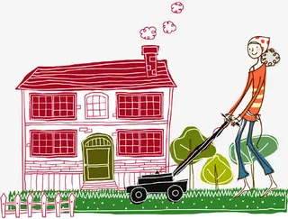 手绘女生割草插画免抠