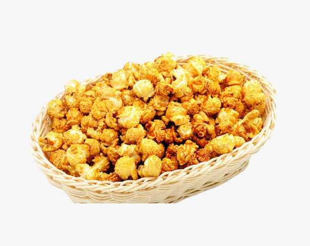 椭圆形竹筐里的爆米花免抠