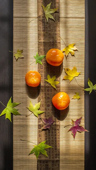 秋柿水果顶视图H5背景素材高清