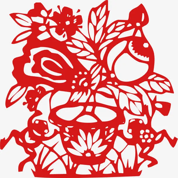 中国风瓜果篮剪纸免抠