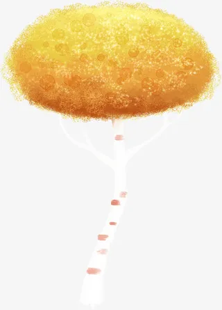 金色树冠卡通手绘人物免抠