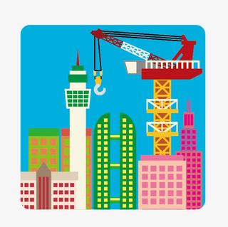 施工剪影卡通图片 机械施工楼房免抠