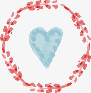 矢量手绘水彩爱心印章免抠