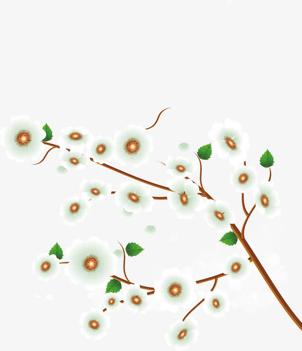白色樱花树枝手绘精美免抠