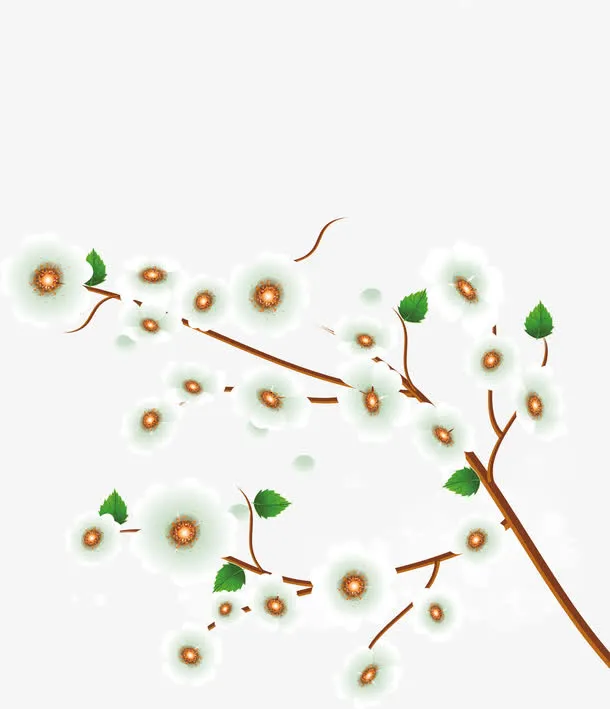 白色樱花树枝手绘精美免抠