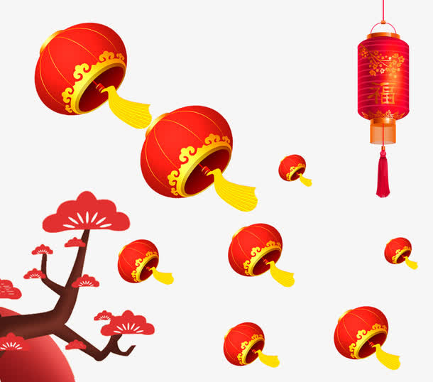 春节灯笼梅花喜庆海报免抠
