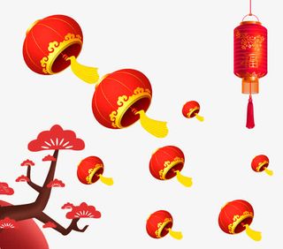 春节灯笼梅花喜庆海报免抠