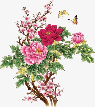 富贵花新年贺卡素材免抠