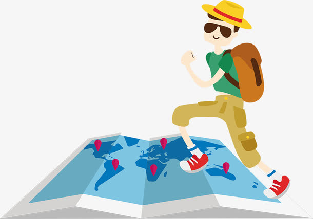 卡通背包客和地图免抠