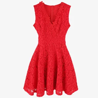 小香风性感蕾丝无袖背心裙免抠