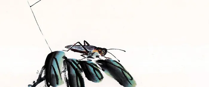 中国画 知了 树叶 绿叶 瓢虫 昆虫高清