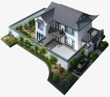 中式别墅院子青瓦白房子徽派建筑免抠