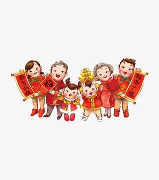 一家人团聚一起庆祝新年免抠
