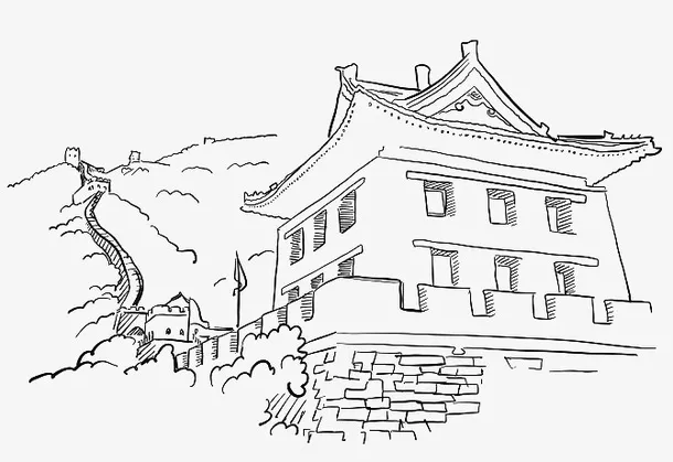 线条中国长城标志免抠