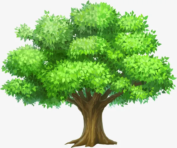 手绘绿色卡通树免抠