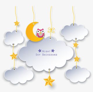 矢量月亮云朵文本框免抠