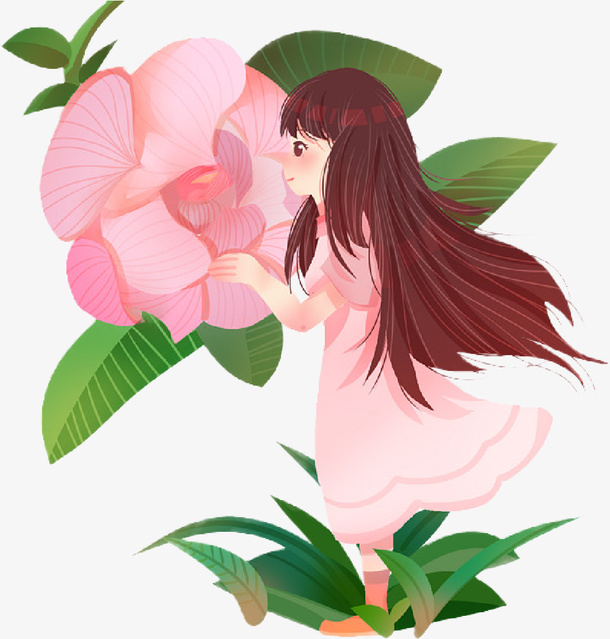 春天看桃花的女孩免抠